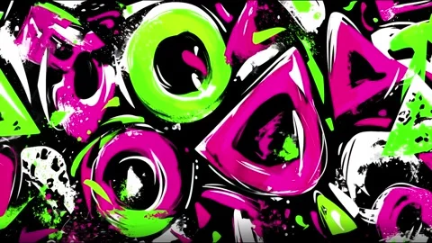 Abstract Geometric Graffiti Background With Neon Rings and Triangles 스톡 동영상 315539242