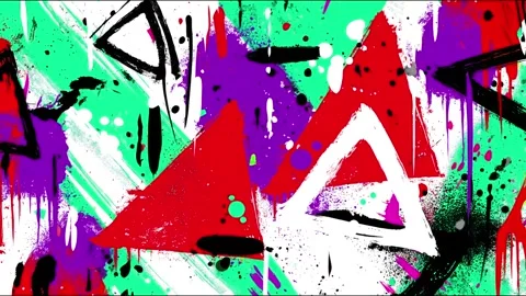 Abstract Geometric Graffiti Background With Red Triangles and Paint Drips Stock Footage 315539390