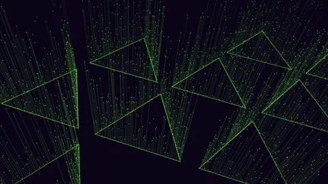 Abstract geometric green triangle pattern on black background Video stock 292942375