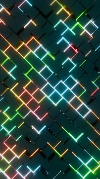 Abstract Geometric Grid with Neon Light Accents Stock Illustration