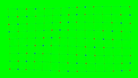 Abstract geometric grid pattern with blue and red dots on a green background Stock Footage 340268006
