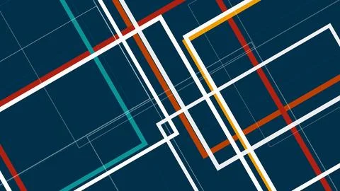 Abstract geometric grid pattern of intersecting bold lines in deep blue, or.. 库存插图