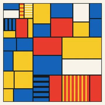 Abstract geometric grid pattern with red yellow blue blocks for modern inte.. Stock Illustration