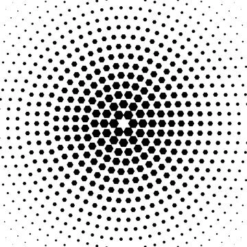 Abstract geometric halftone background with black hexagonal dot pattern desig Stock Illustration
