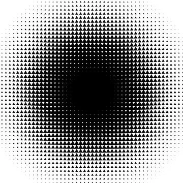 Abstract geometric halftone background with black triangles radiating outward Stock Illustration
