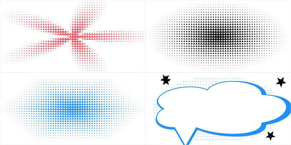 Abstract Geometric Halftone Patterns and Speech Bubble Graphic Elements Col.. Stock Illustration