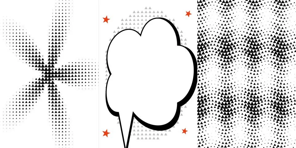 Abstract Geometric Halftone Patterns and Speech Bubble Comic Design Element.. Ilustración de archivo