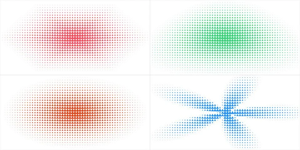 Abstract Geometric Halftone Patterns with Colorful Triangle Elements on White Stock Illustration