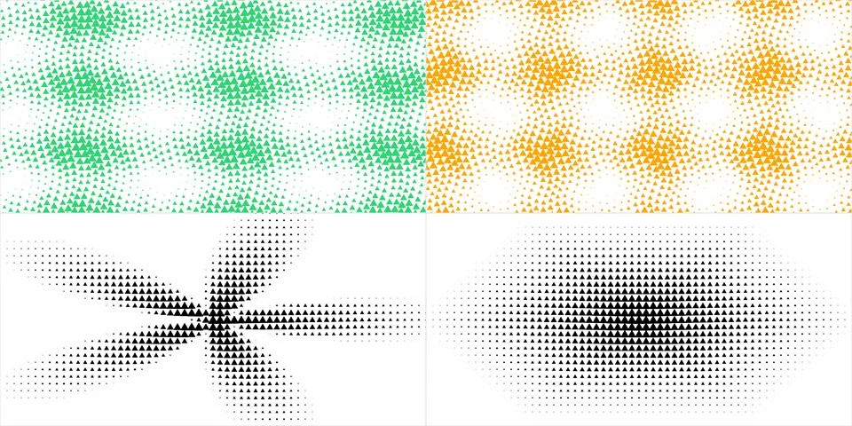 Abstract Geometric Halftone Patterns with Triangle Gradients on White Backg.. Stock Illustration