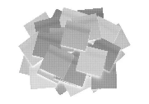 Abstract geometric halftone shape composition with layered black dots creat.. Stock Illustration