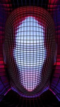 Abstract Geometric Head with Grid Pattern and Futuristic Colors イラスト素材