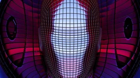 Abstract Geometric Head with Grid Pattern and Futuristic Colors イラスト素材