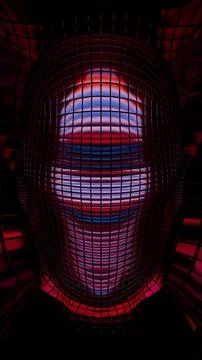 Abstract Geometric Head with Grid Pattern and Futuristic Colors Illustrazione stock