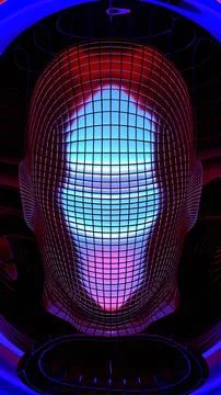 Abstract Geometric Head with Grid Pattern and Futuristic Colors イラスト素材
