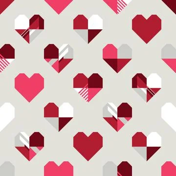 Abstract geometric hearts seamless pattern on light gray background modern .. Stock Illustration