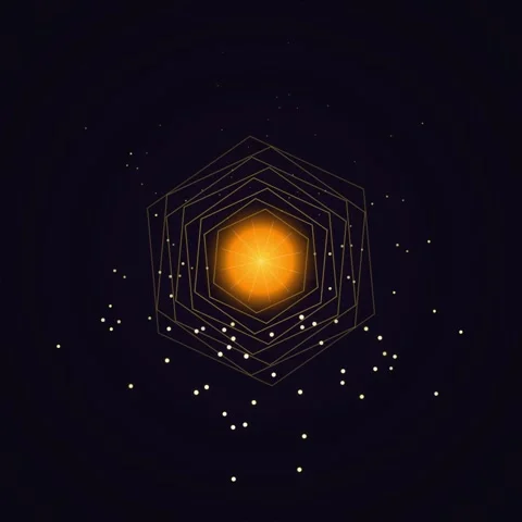 Abstract Geometric Hexagon with Glowing Orb and Starry Background Stock Footage 346282444
