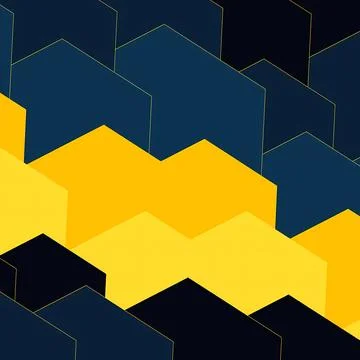 Abstract Geometric Hexagon Pattern Background with Navy Blue and Vibrant Yellow イラスト素材