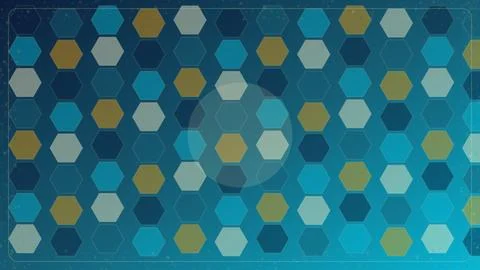 Abstract geometric hexagon pattern background with blue and gold shapes and.. Stock Illustration