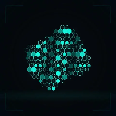 Abstract Geometric Hexagon Pattern Triangle Formation Glowing Cyan Blue Dig.. Stock Footage 347259517