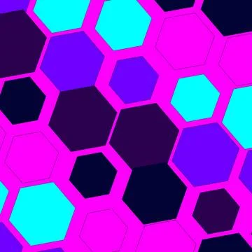 Abstract Geometric Hexagon Pattern with Vibrant Neon Pink, Cyan, and Purple Illustrazione stock