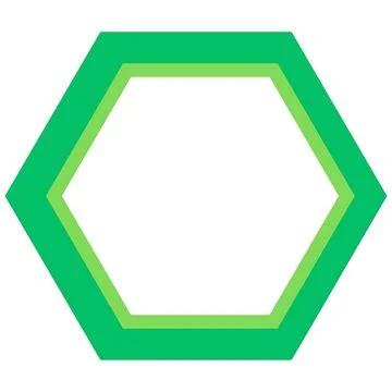 Abstract geometric hexagon shape with vibrant green layered outlines on a w.. Stock Illustration