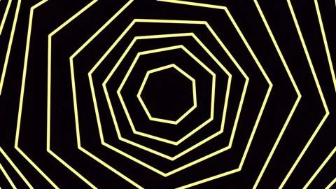 Abstract geometric hexagonal tunnel pattern background yellow black lines art Stock Footage 340378143