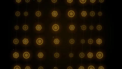 Abstract Geometric Hexagons and Circles Glowing Orange on Black Background Stock Footage 346661633