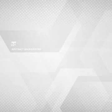Abstract geometric hexagons overlapping with halftone white and gray color ba Stock Illustration