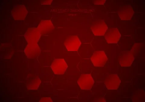 Abstract geometric hexagons pattern on glow red background technology style. Stock Illustration