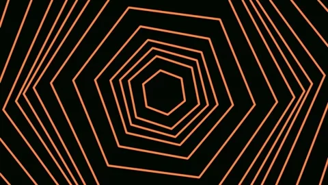 Abstract geometric honeycomb pattern background with neon orange lines on bla Stock Footage 341055596