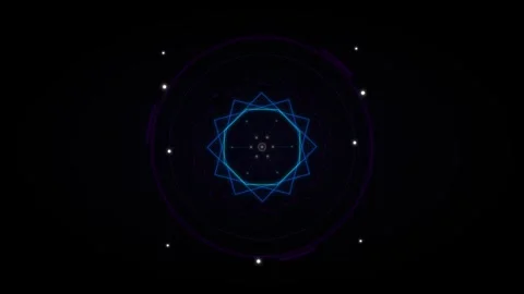 Abstract geometric hud interface with pulsing neon circles and rotating sta.. Stock Footage 344863412