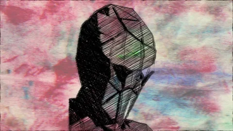 Abstract Geometric Human Face Sketch on Textured Background Stock Footage 337068241