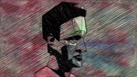 Abstract Geometric Human Face Sketch on Textured Background Stock Footage 337137367