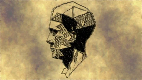 Abstract Geometric Human Face Sketch on Textured Background Stock Footage 337266771