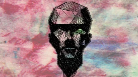 Abstract Geometric Human Face Sketch on Textured Background Stock Footage 337435380