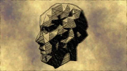 Abstract Geometric Human Face Sketch on Textured Background Stock Footage 337971624