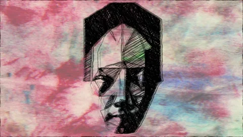 Abstract Geometric Human Face Sketch on Textured Background Stock Footage 337971625