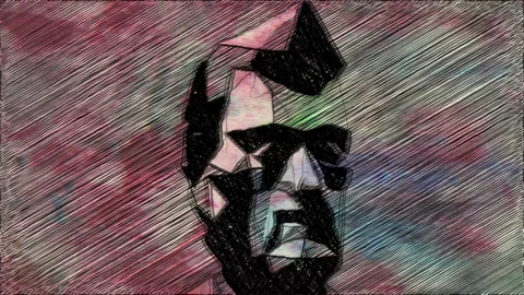 Abstract Geometric Human Face Sketch on Textured Background Stock Footage 337971631