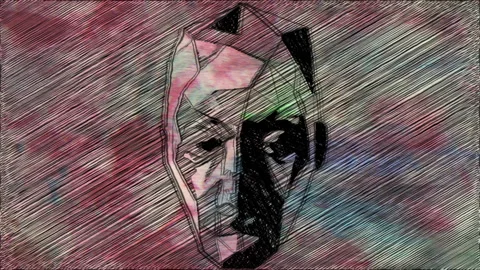 Abstract Geometric Human Face Sketch on Textured Background Stock Footage 338306878