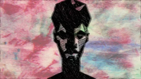 Abstract Geometric Human Face Sketch on Textured Background Stock Footage 339244861