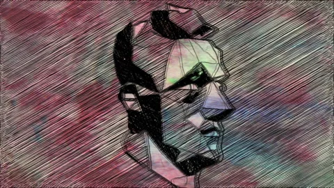 Abstract Geometric Human Face Sketch on Textured Background Stock Footage 339244890