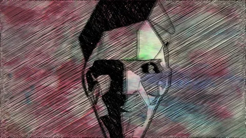 Abstract Geometric Human Face Sketch on Textured Background Stock Footage 339244906