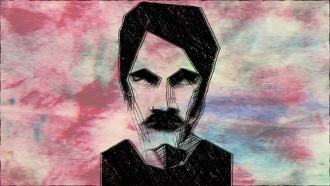 Abstract Geometric Human Face Sketch on Textured Background Stock Footage 339976511