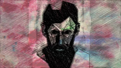 Abstract Geometric Human Face Sketch on Textured Background Stock Footage 339976536