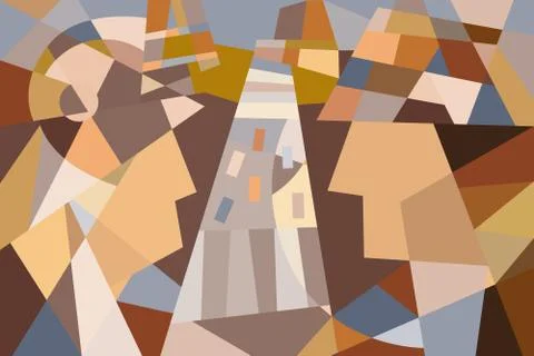 Abstract geometric  image of a man and a woman in the city Stock Illustration
