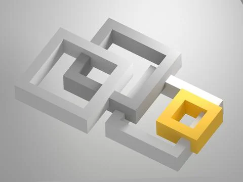 Abstract geometric installation. Gray and yellow 3d Stock Illustration