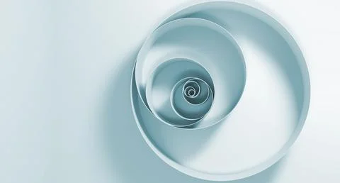 Abstract geometric installation, thin rings over the white wall, 3d Stock Illustration