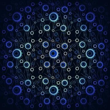 Abstract geometric intricate circles pattern black blue purple pink cen Illustrazione stock
