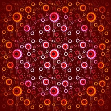Abstract geometric intricate circles pattern brown yellow orange pink r Stock Illustration