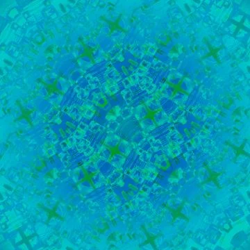 Abstract geometric intricate pattern blue turquoise green centered Stock Illustration